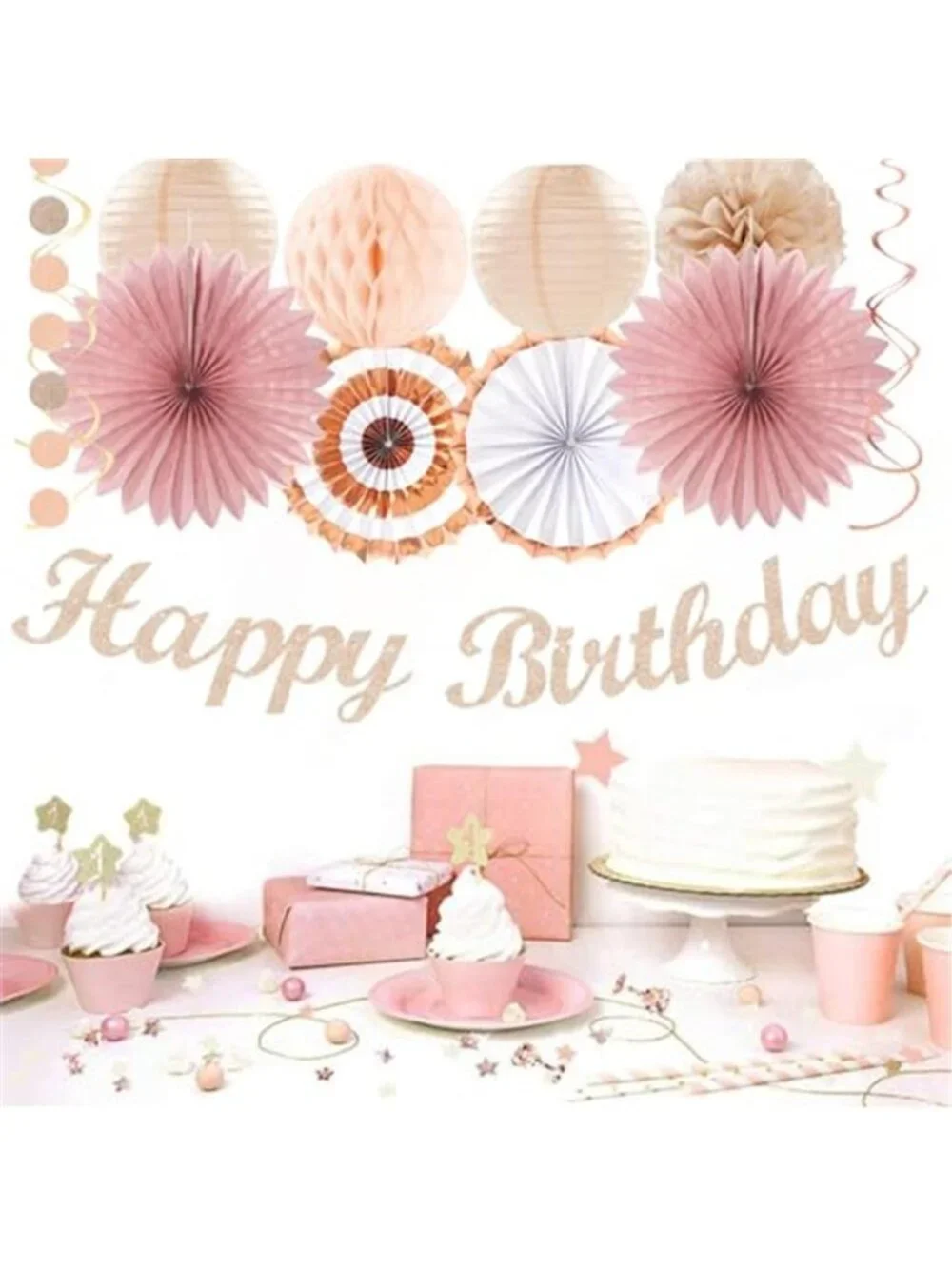 Blush Pink Rose Gold Birthday Decorations Set Boho Peach Party Decor Kit